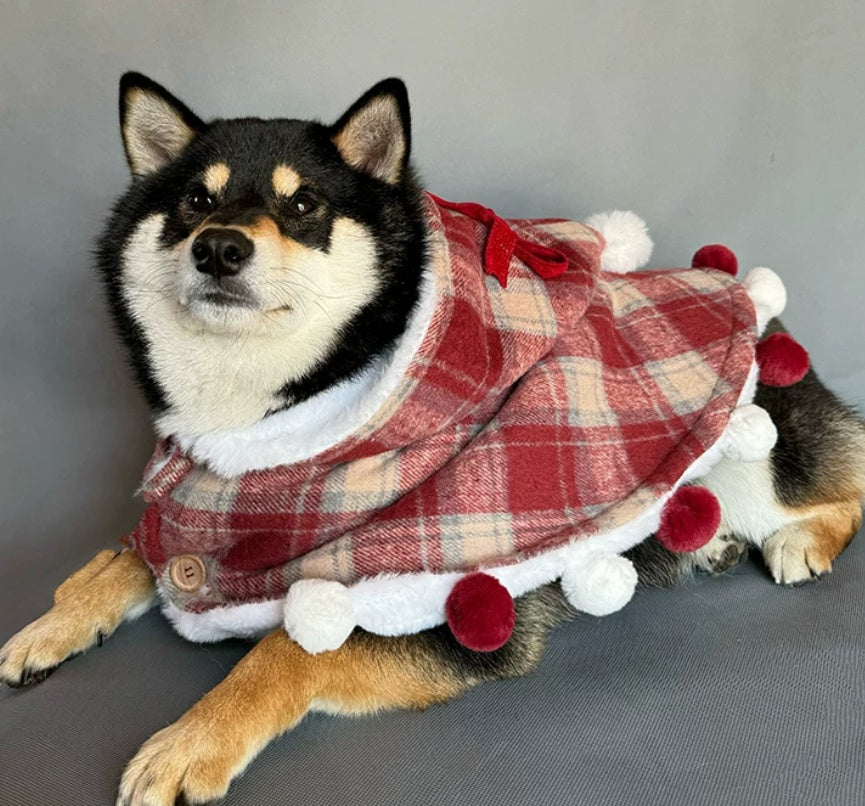 Red Plaid Plush-Lined Winter Dog Cape