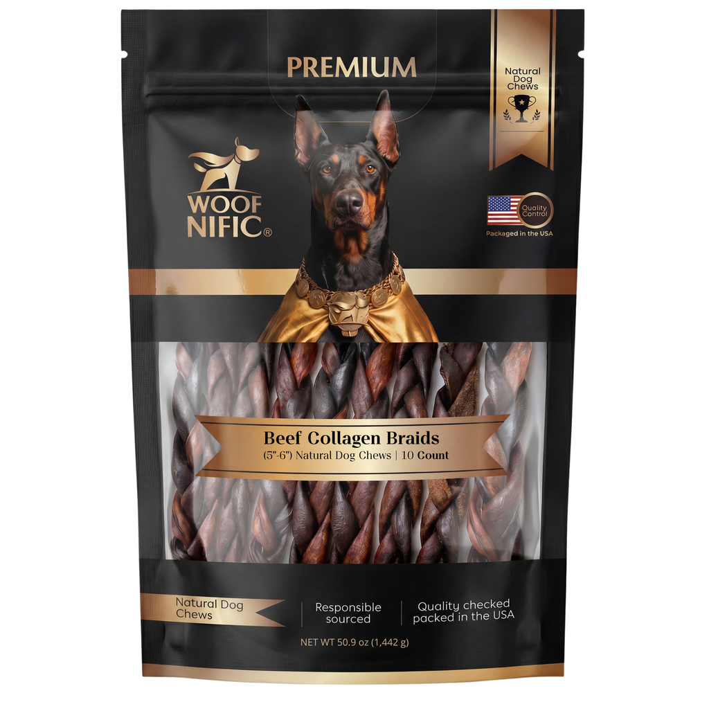 Woof Nific Straight Beef Collagen Sticks for Large Dogs (12") – Long Lasting Collagen Chew
