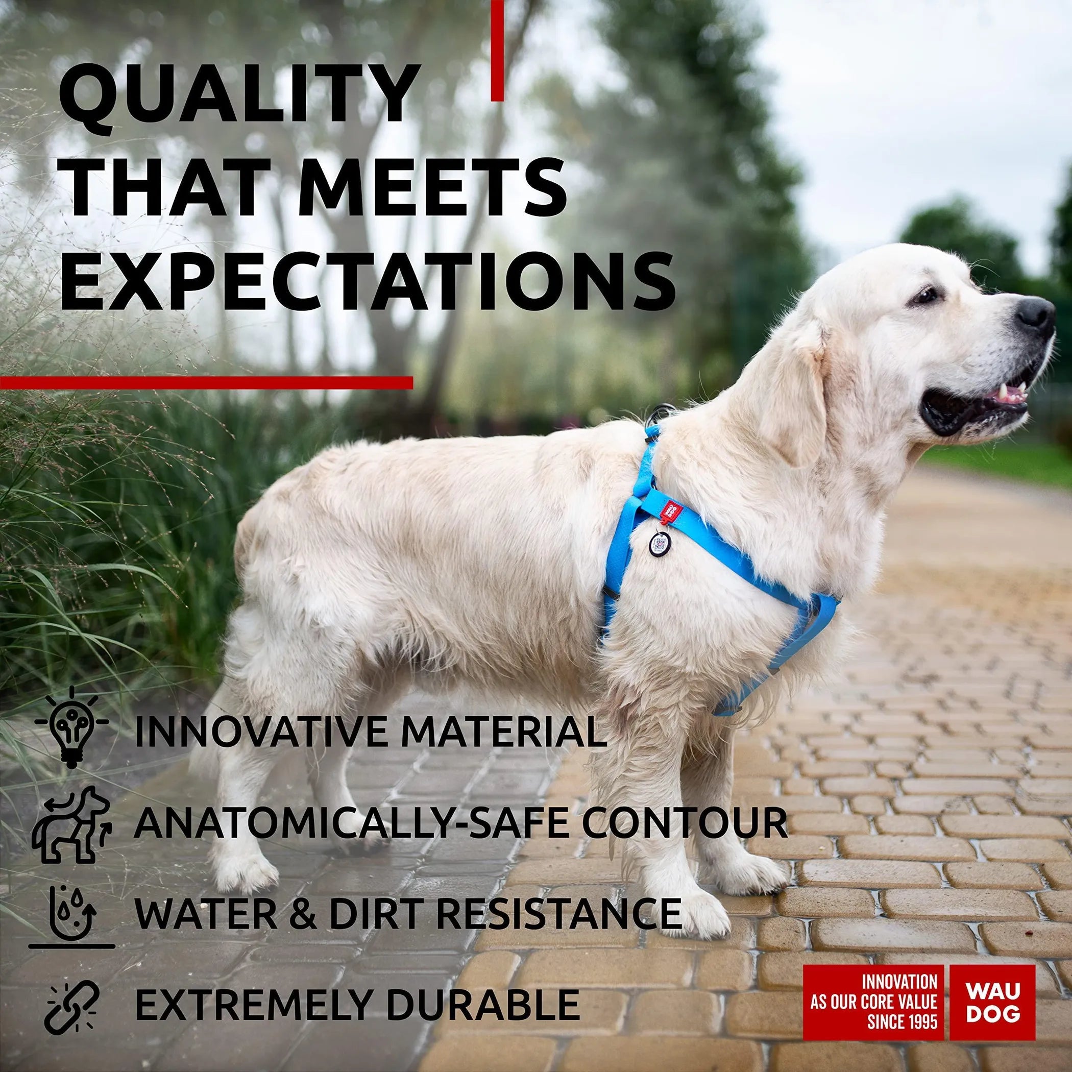 Waterproof Dog Harness L Size Adjustable Dog Harness for Large and Medium Dogs Heavy Duty Dog Harness with Durable Metal Clasp and QR Dog Tag Boy & Gi