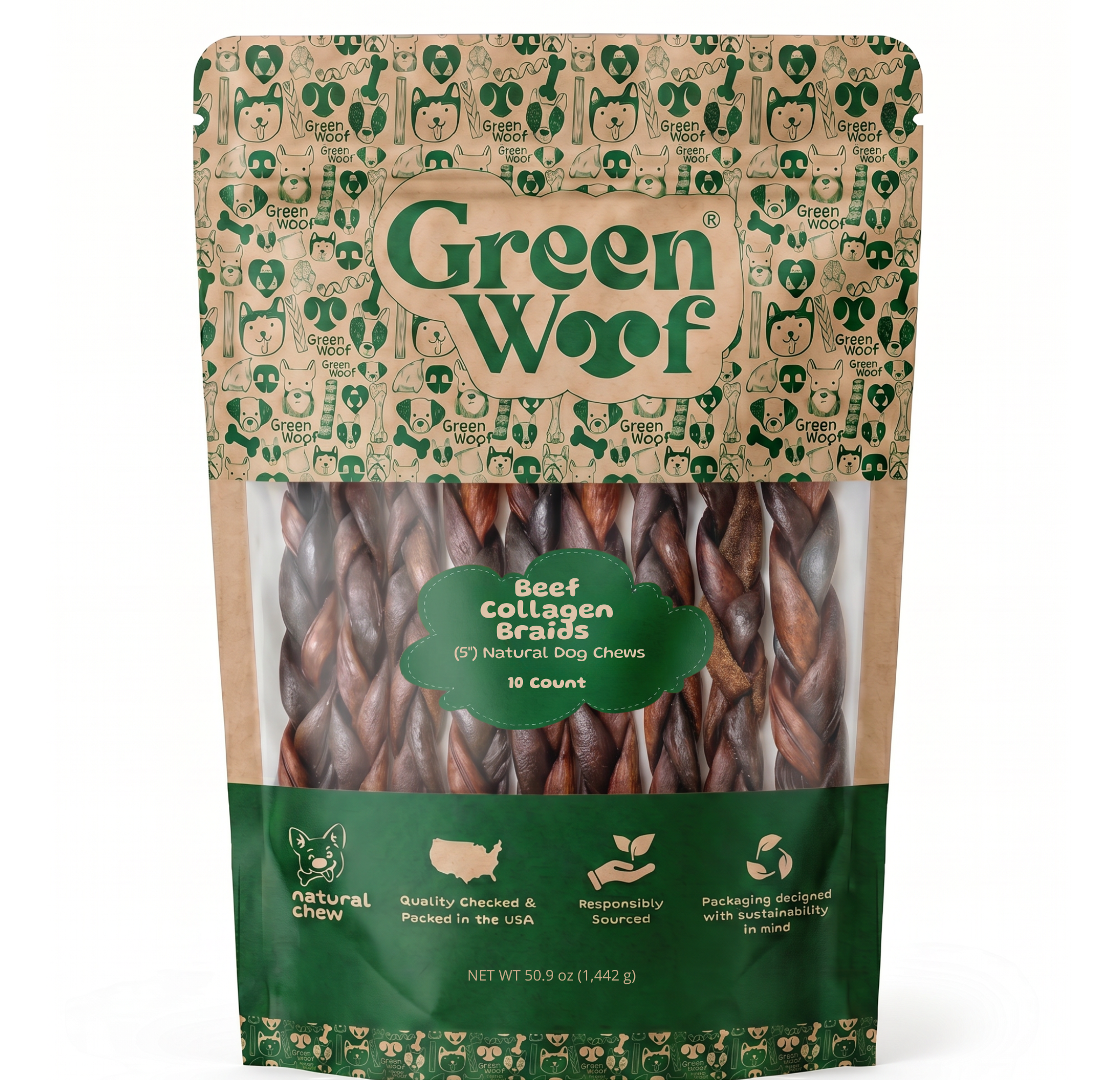 Green Woof Braided Beef Collagen Chews