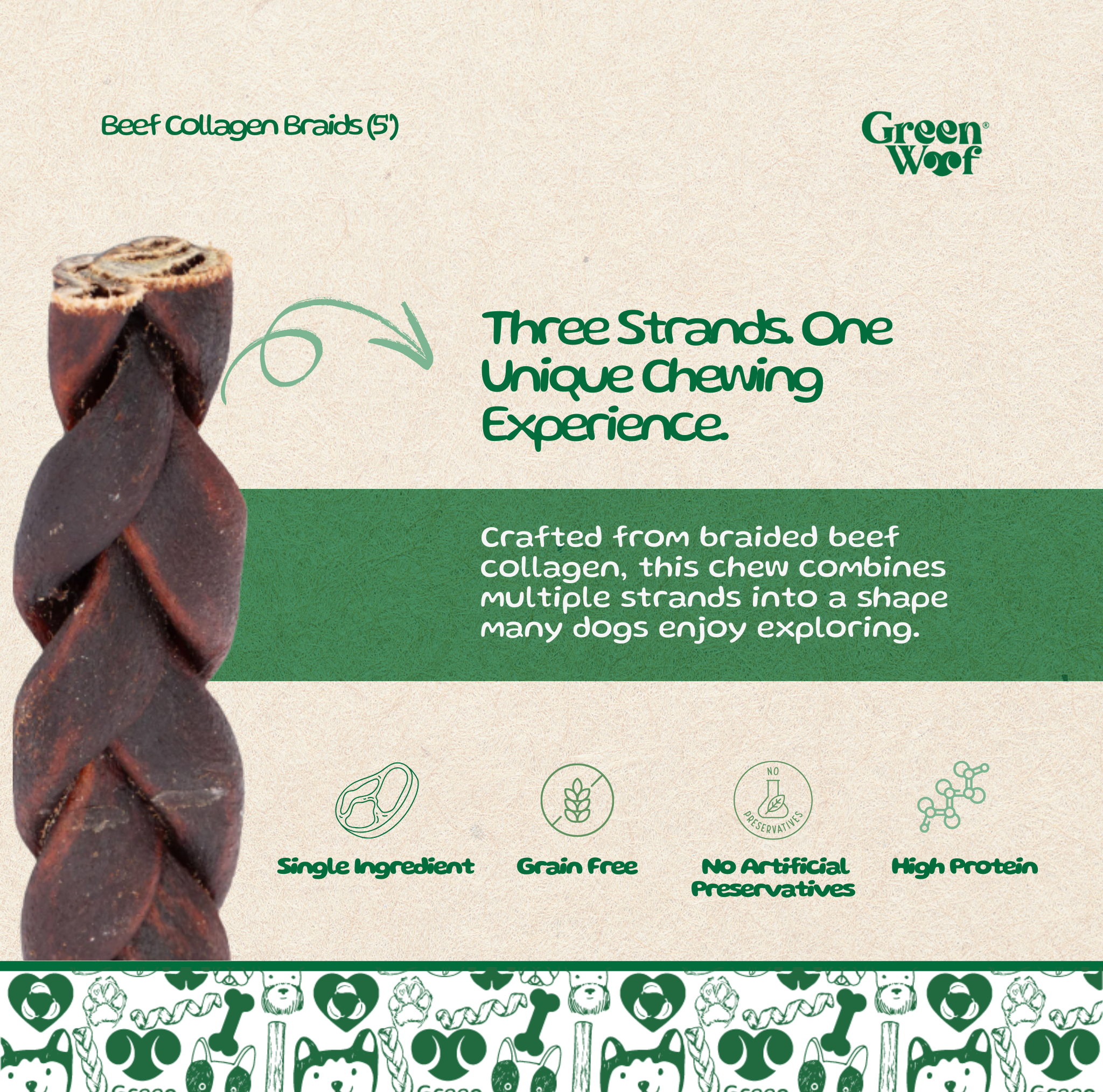 Green Woof Braided Beef Collagen Chews