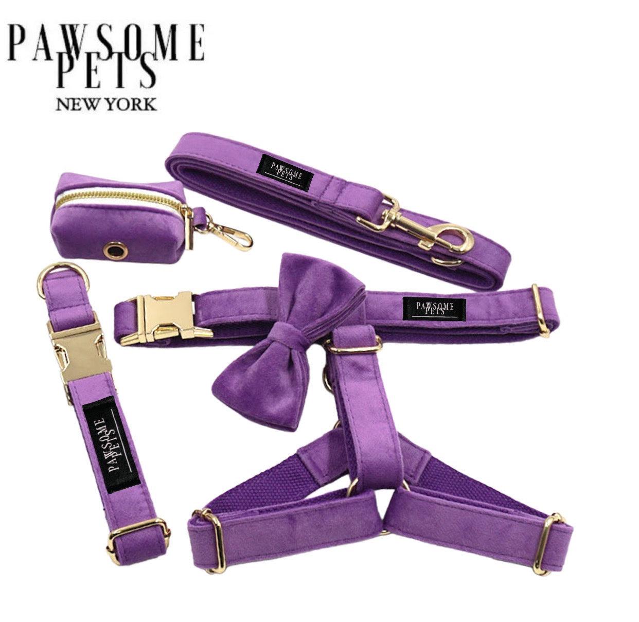 Dog Step In Bundle Dark Purple 5 Pieces Harness Collar Leash Bowtie-0