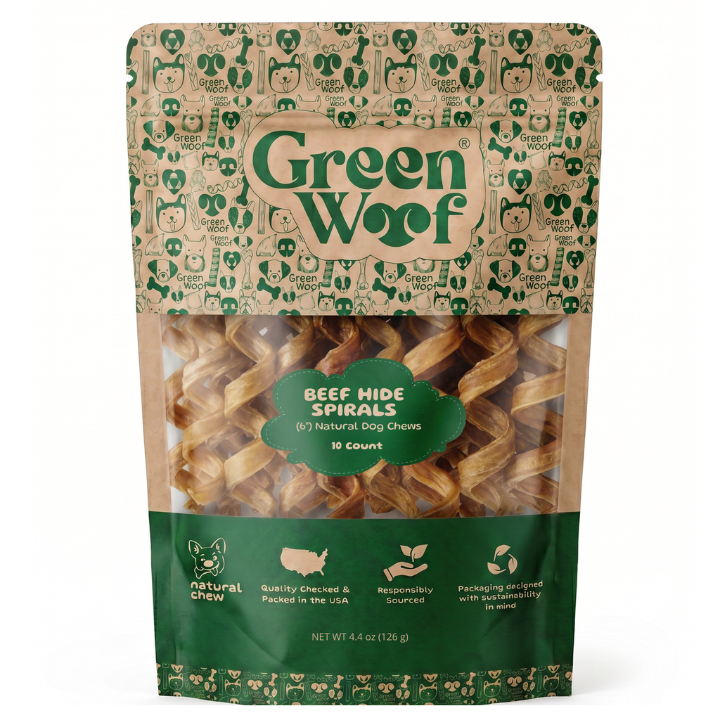 Green Woof Natural Beef Hide Spirals for Dogs (6") – Long Lasting Rawhide Alternative