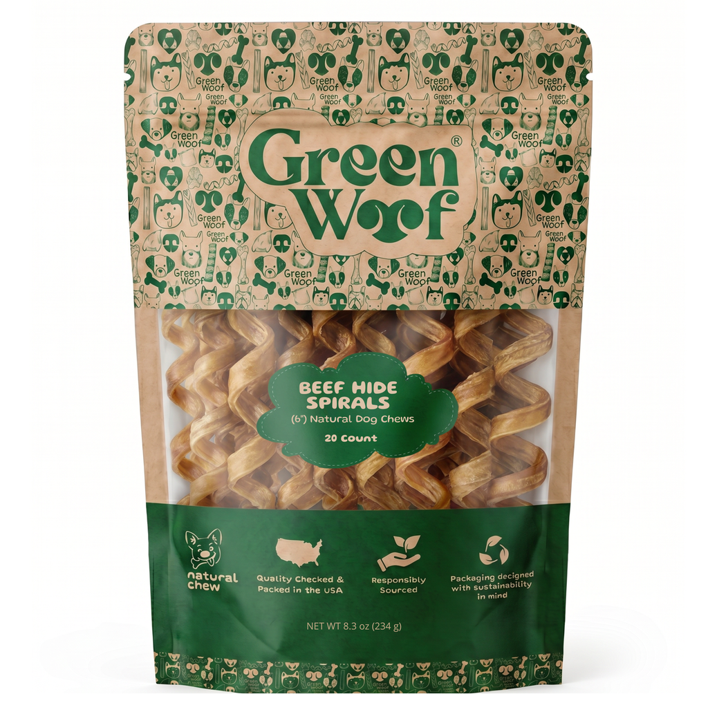 Green Woof Natural Beef Hide Spirals for Dogs (6") – Long Lasting Rawhide Alternative
