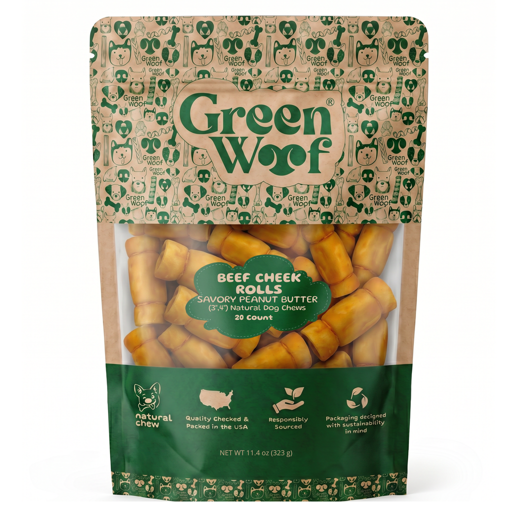 Green Woof Beef Cheek Rolls for Dogs (3-4") – Peanut Butter Coated
