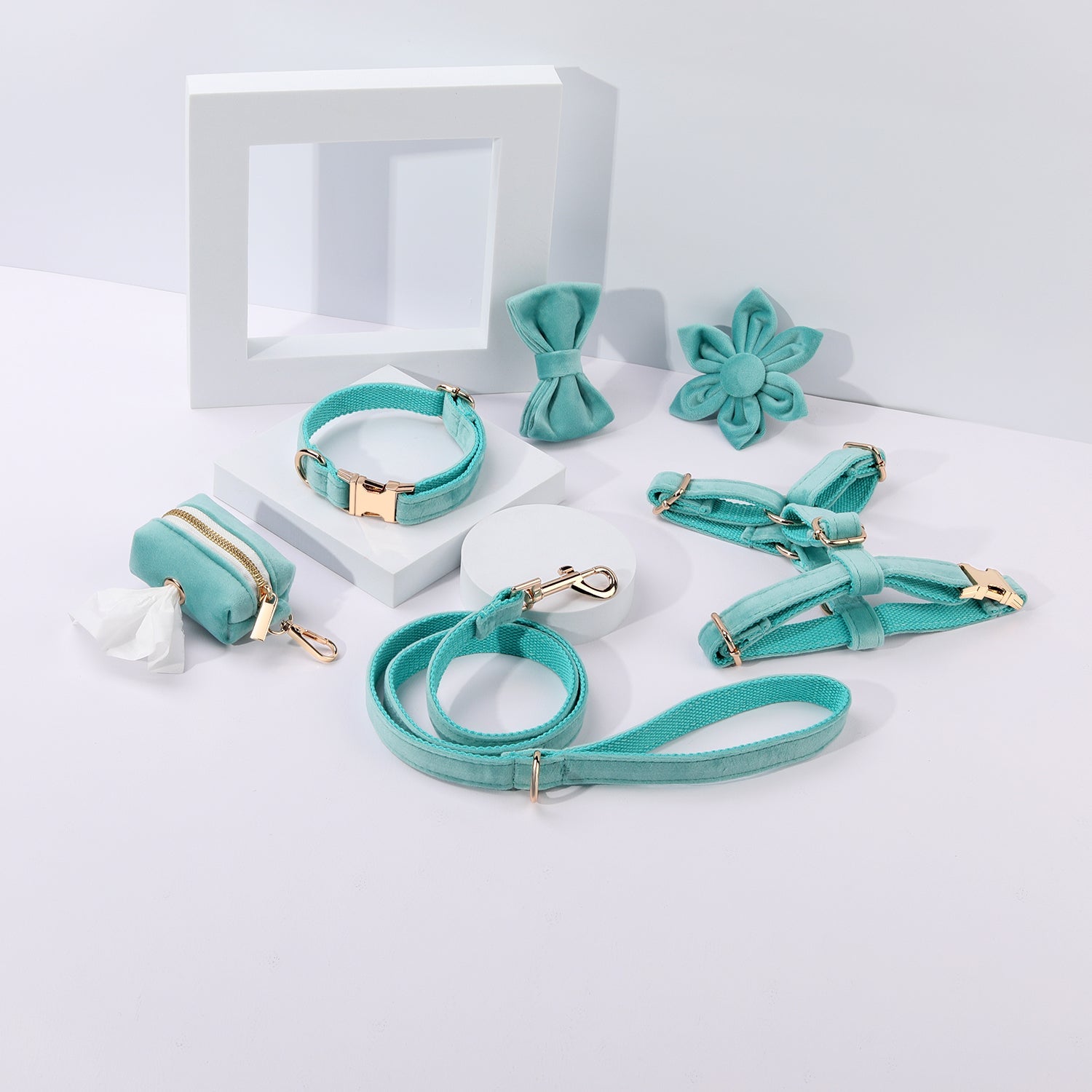 Step In Floral Bundle Ice Blue 6-Piece Dog Harness Collar Leash Set-0