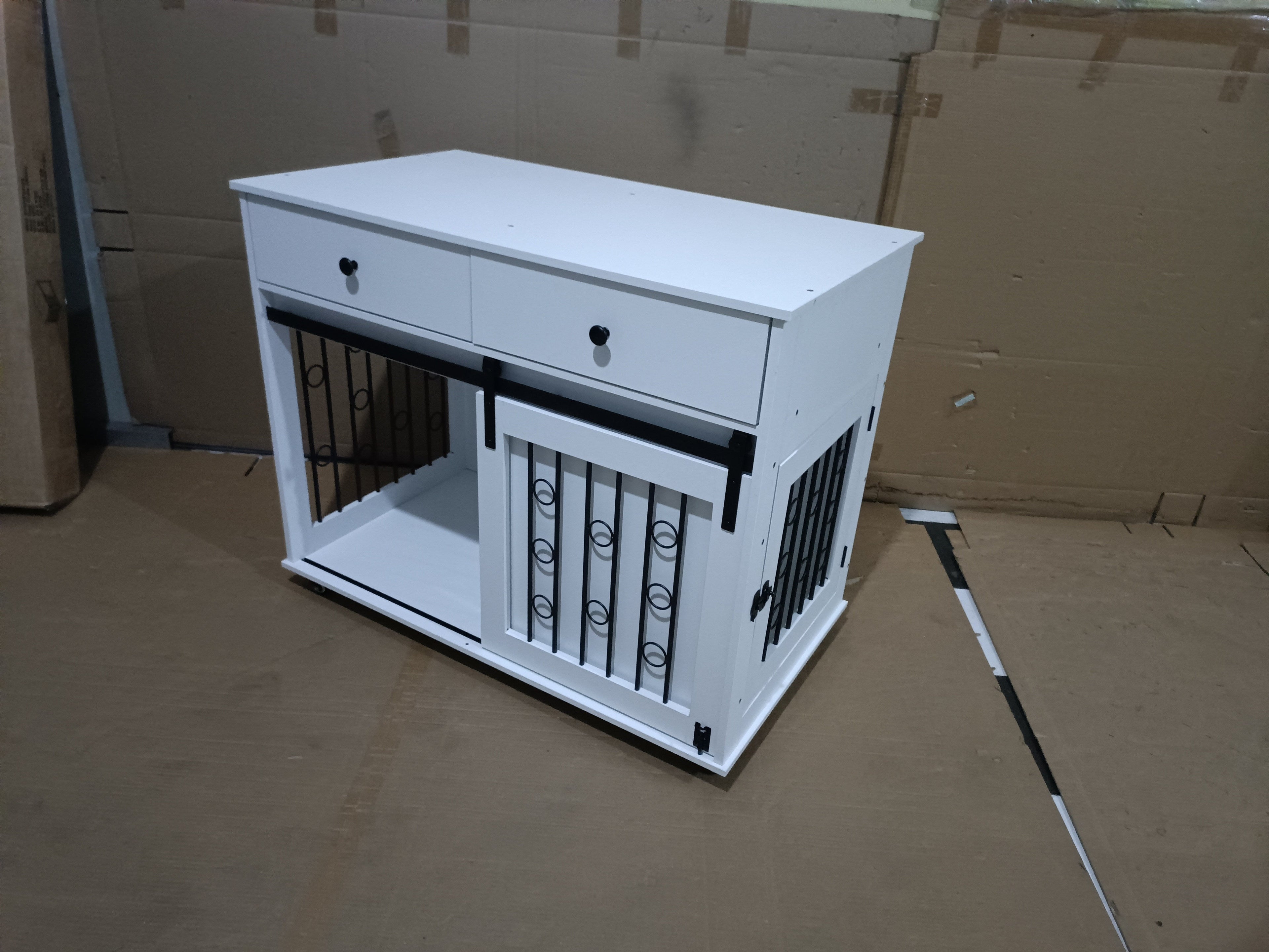 Elegant Modern Wooden Dog Crate with Storage