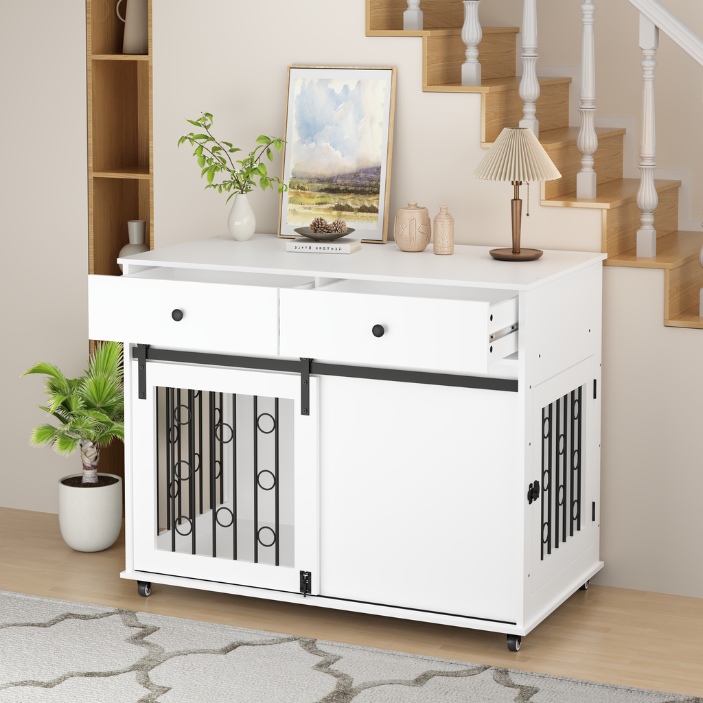 Elegant Modern Wooden Dog Crate with Storage