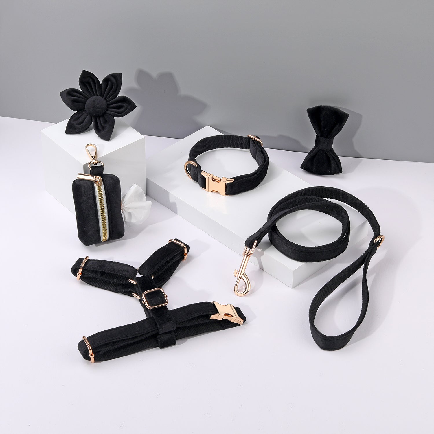 Step In Floral Bundle Black 6-Piece Dog Harness Collar Lead Set-0