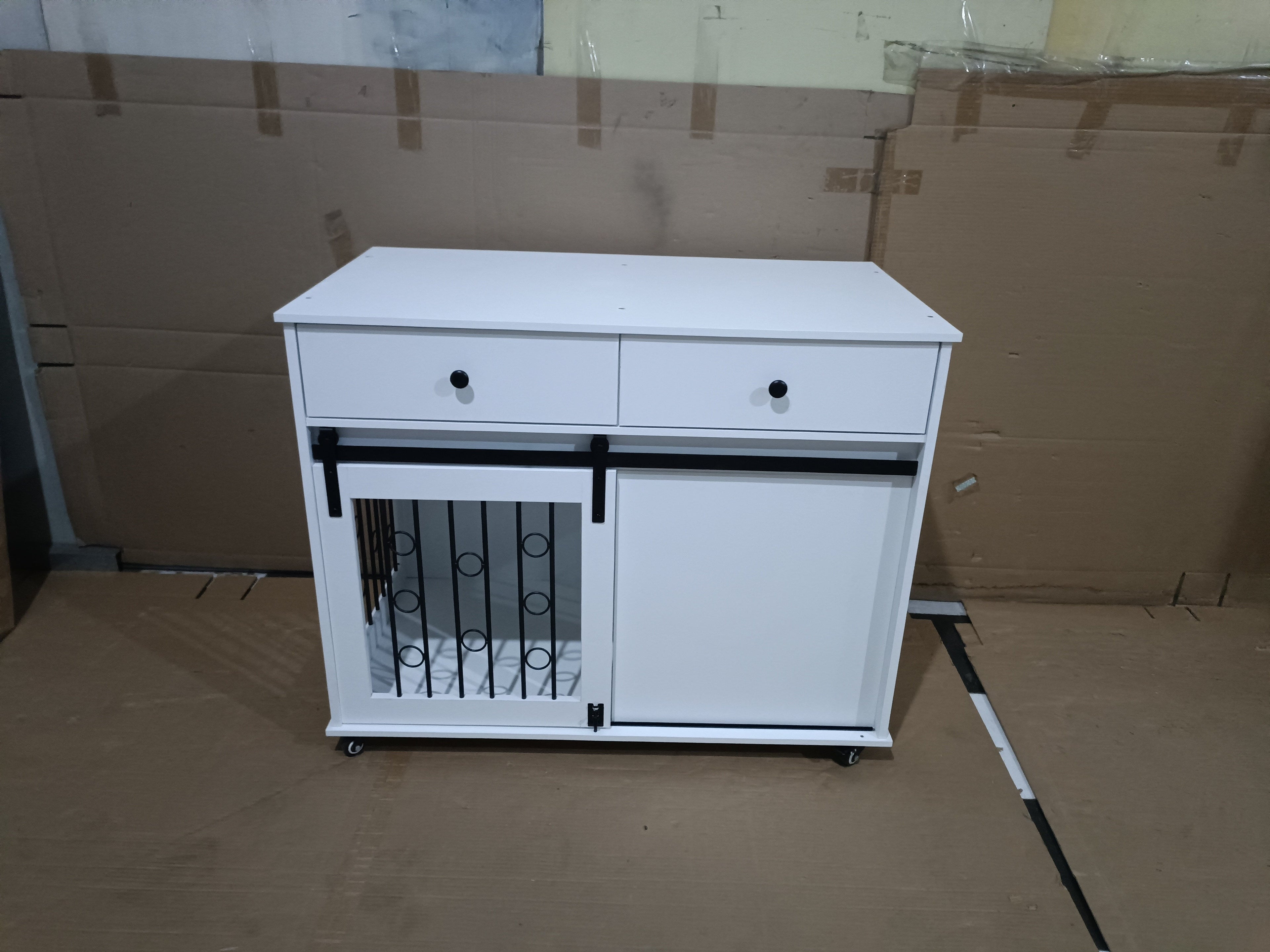 Elegant Modern Wooden Dog Crate with Storage