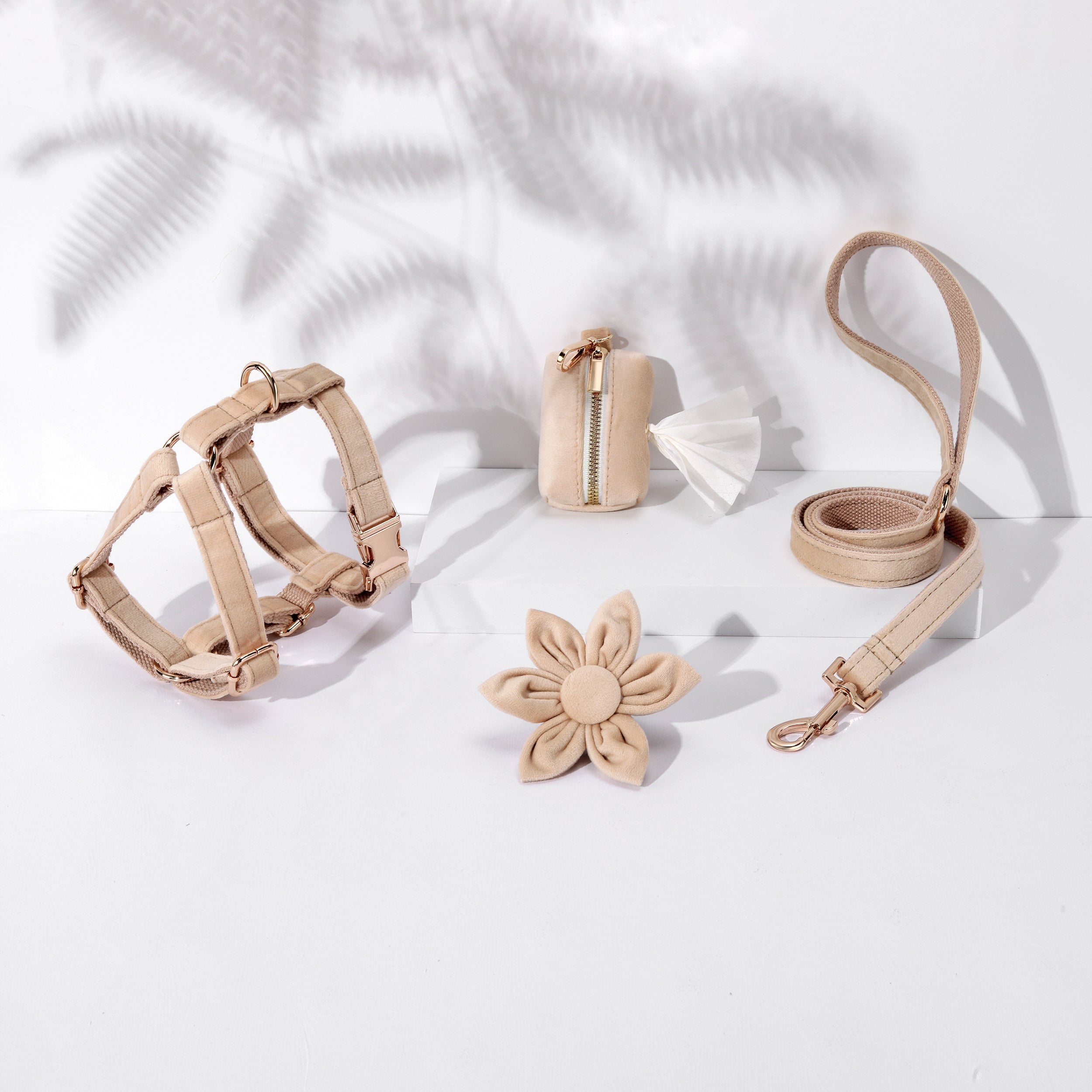 STEP IN Floral Bundle Beige 4-Piece Dog Harness Collar Leash Set-0