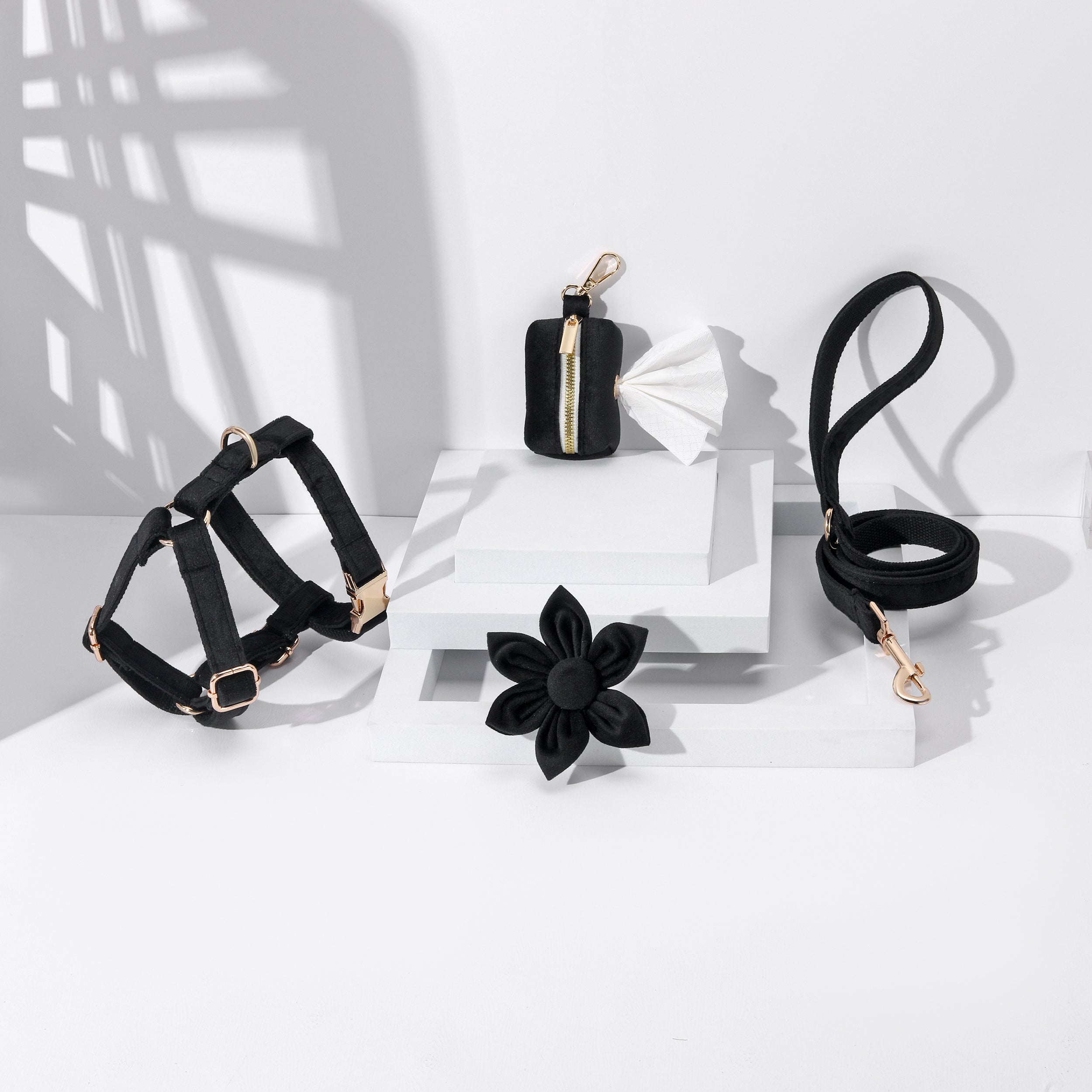 Pawsome Pets Step In Floral Bundle Black 4-Piece Dog Harness Set-0