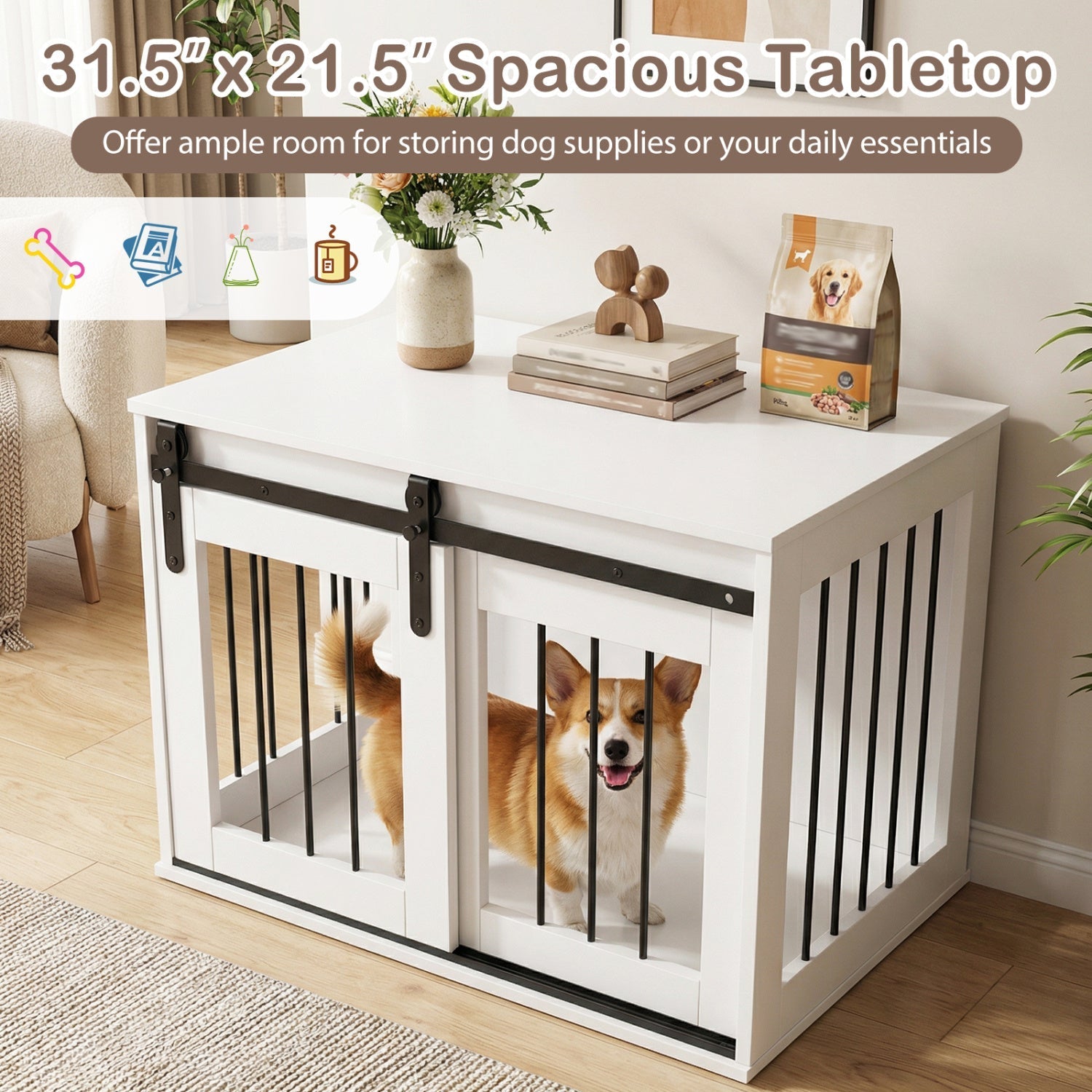Dog Crate Furniture Heavy Duty Dog Kennel with Sliding Barn Door