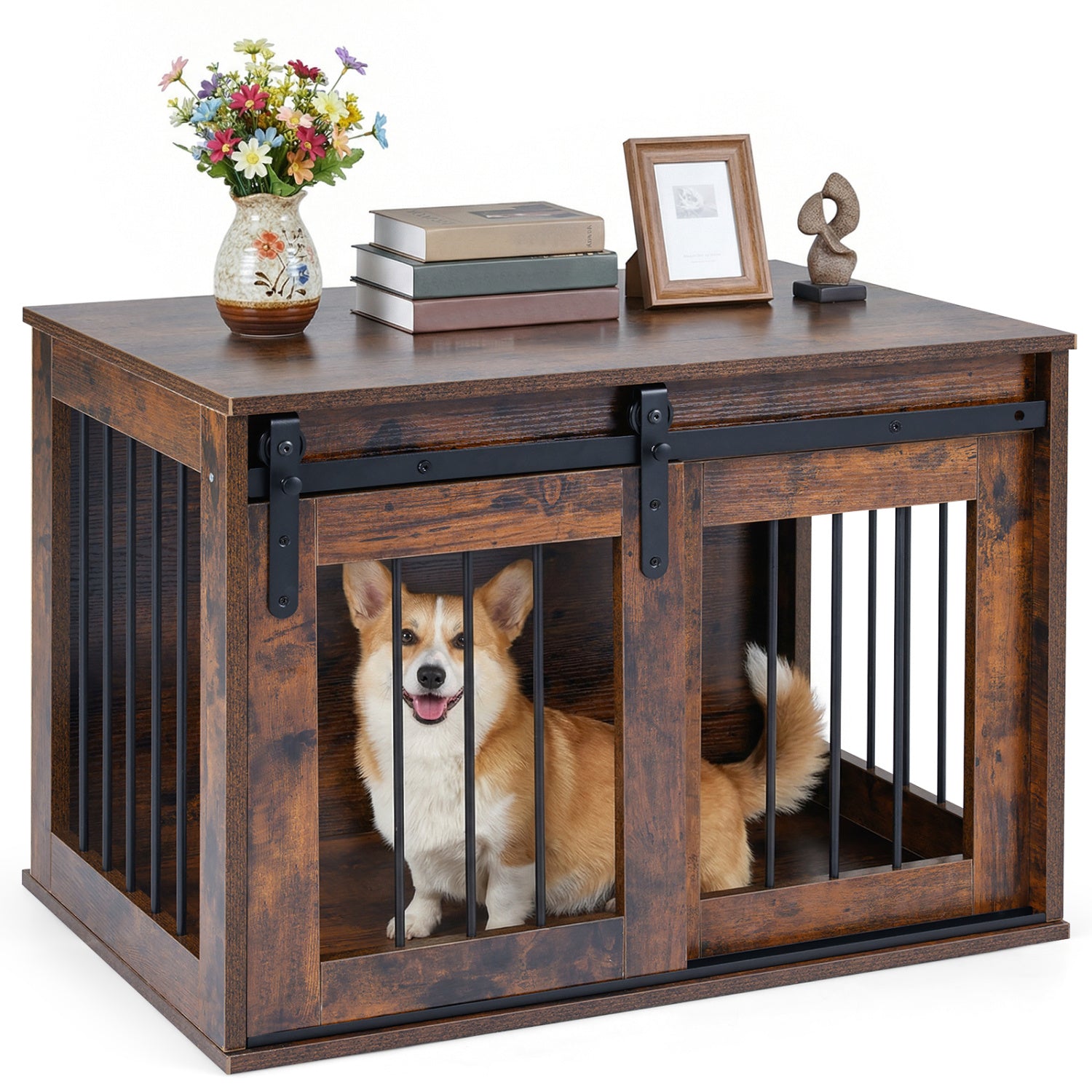 Dog Crate Furniture Heavy Duty Dog Kennel with Sliding Barn Door