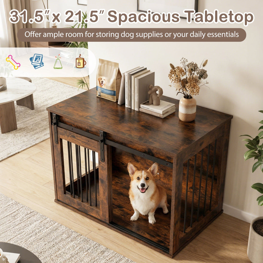 Dog Crate Furniture Heavy Duty Dog Kennel with Sliding Barn Door