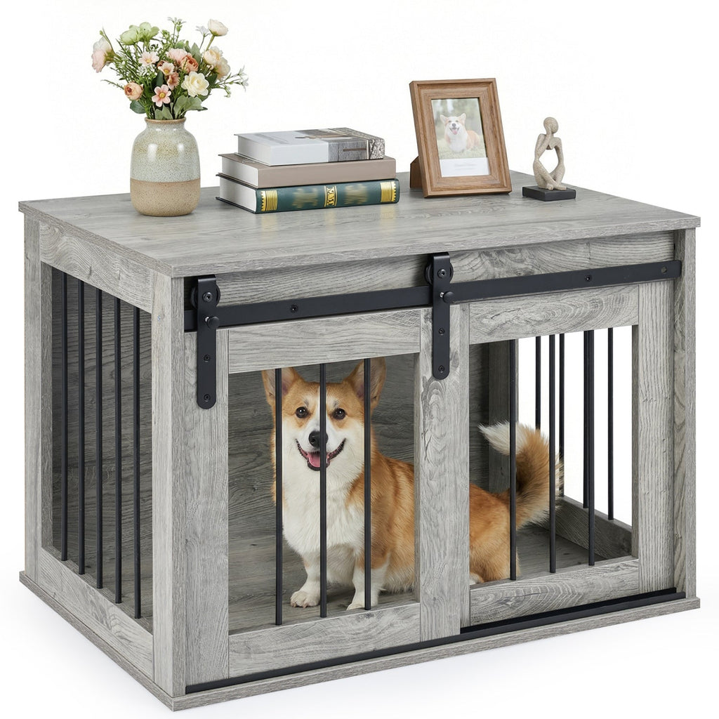 Dog Crate Furniture Heavy Duty Dog Kennel with Sliding Barn Door