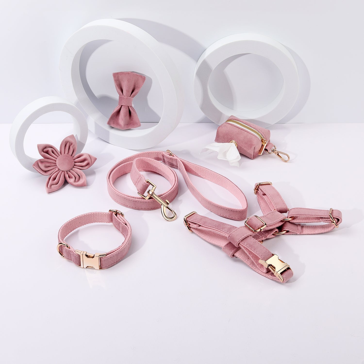Step In Floral Bundle Pink Dog Harness Collar Leash Set 6 Pieces-0
