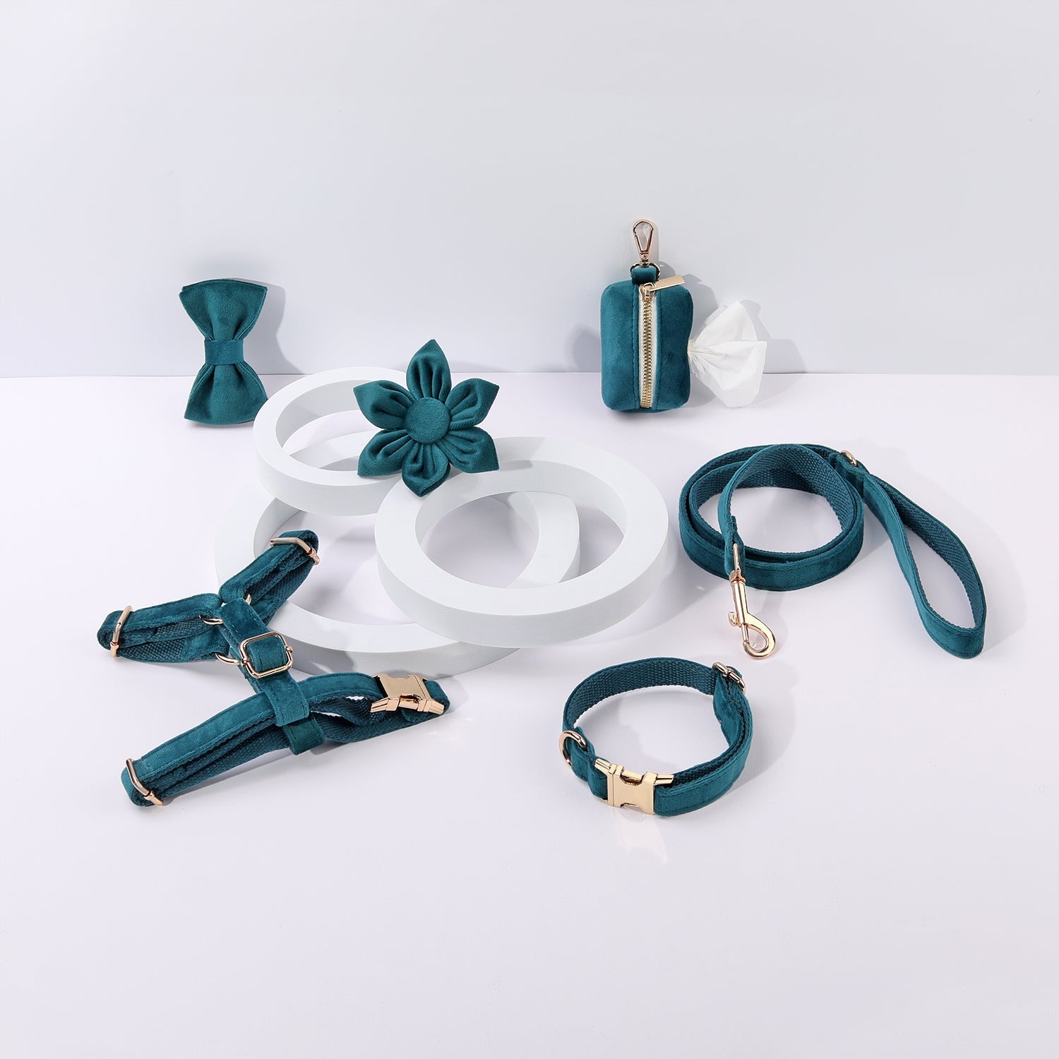 Step In Floral Bundle Peacock Blue Dog Harness Collar Lead Set-0