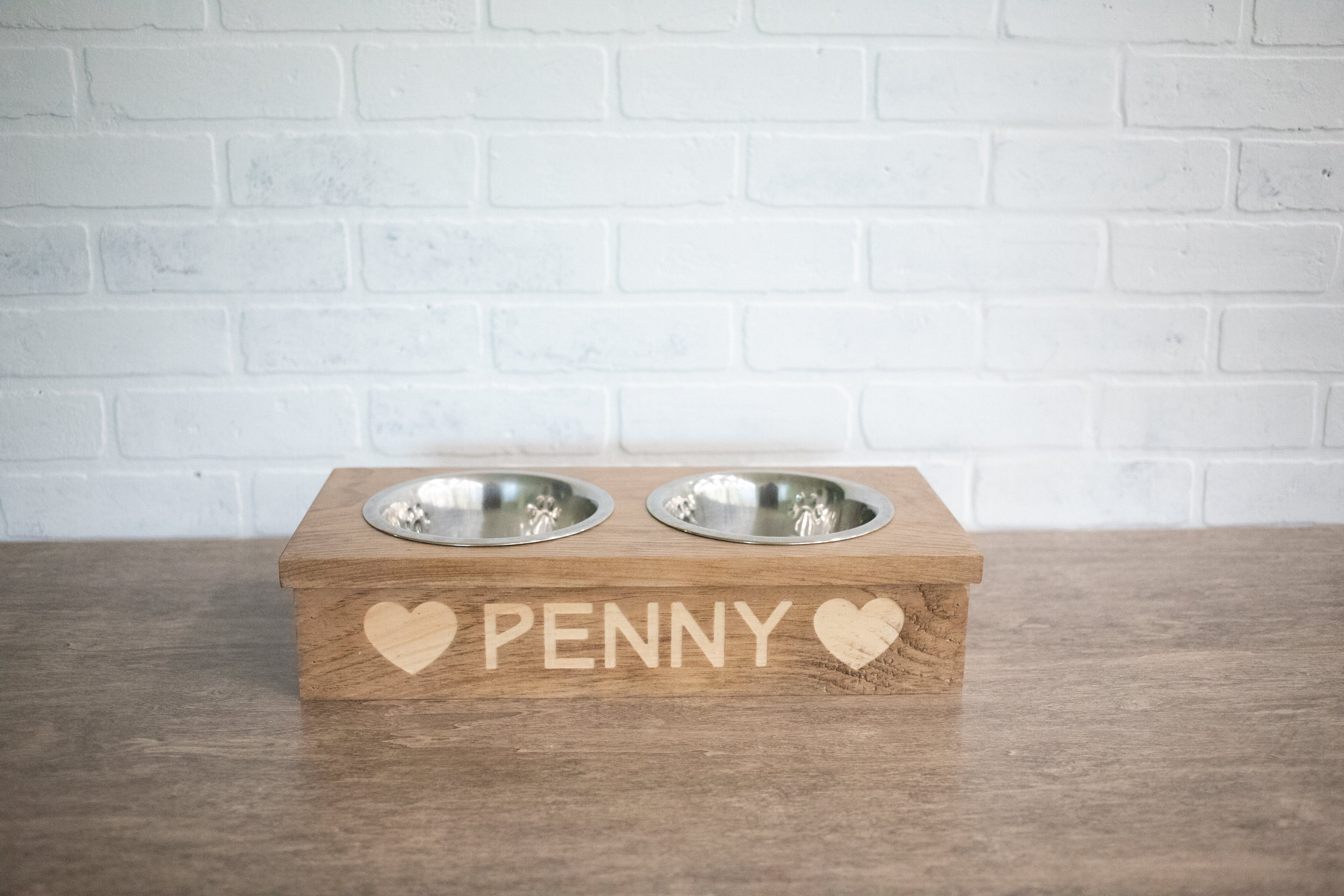 Dog Food Stand, Wooden Pet Feeder with Stainless Steel Bowls-1