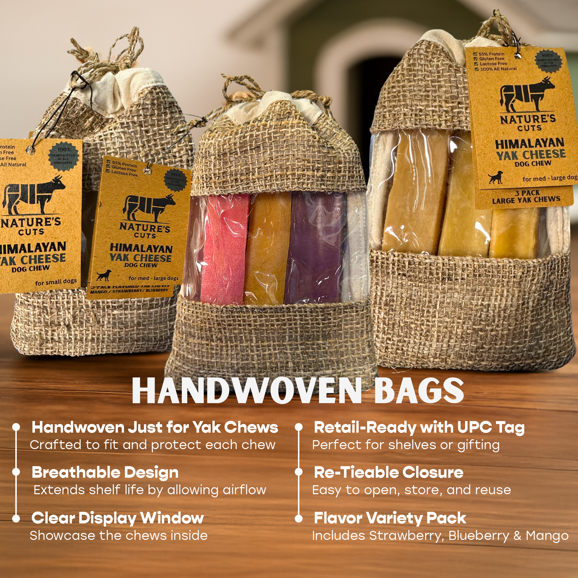 Flavored Large Yak Cheese Dog Chews 3-Pack in Hand Woven Bag-2