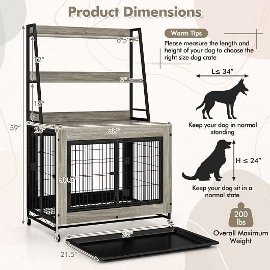 Industrial Dog Kennel Crate Furniture with Storage Shelves Rustic Brown
