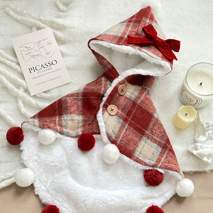 Red Plaid Plush-Lined Winter Dog Cape