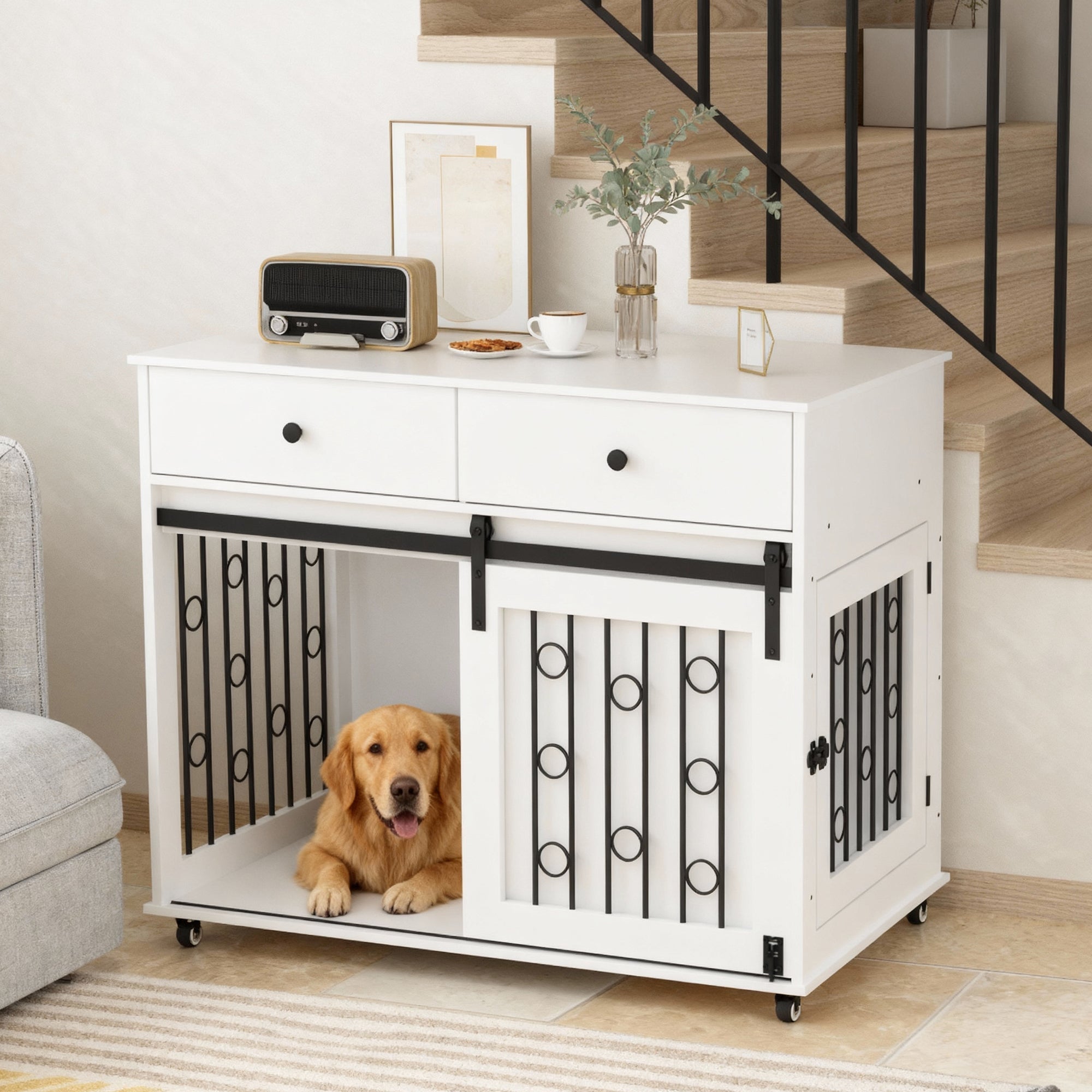 Elegant Modern Wooden Dog Crate with Storage