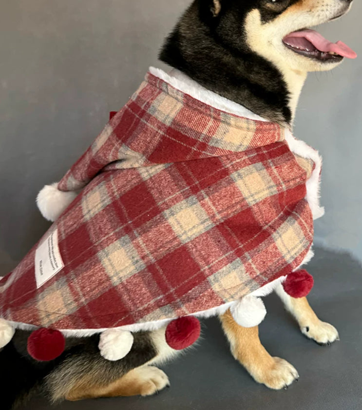 Red Plaid Plush-Lined Winter Dog Cape