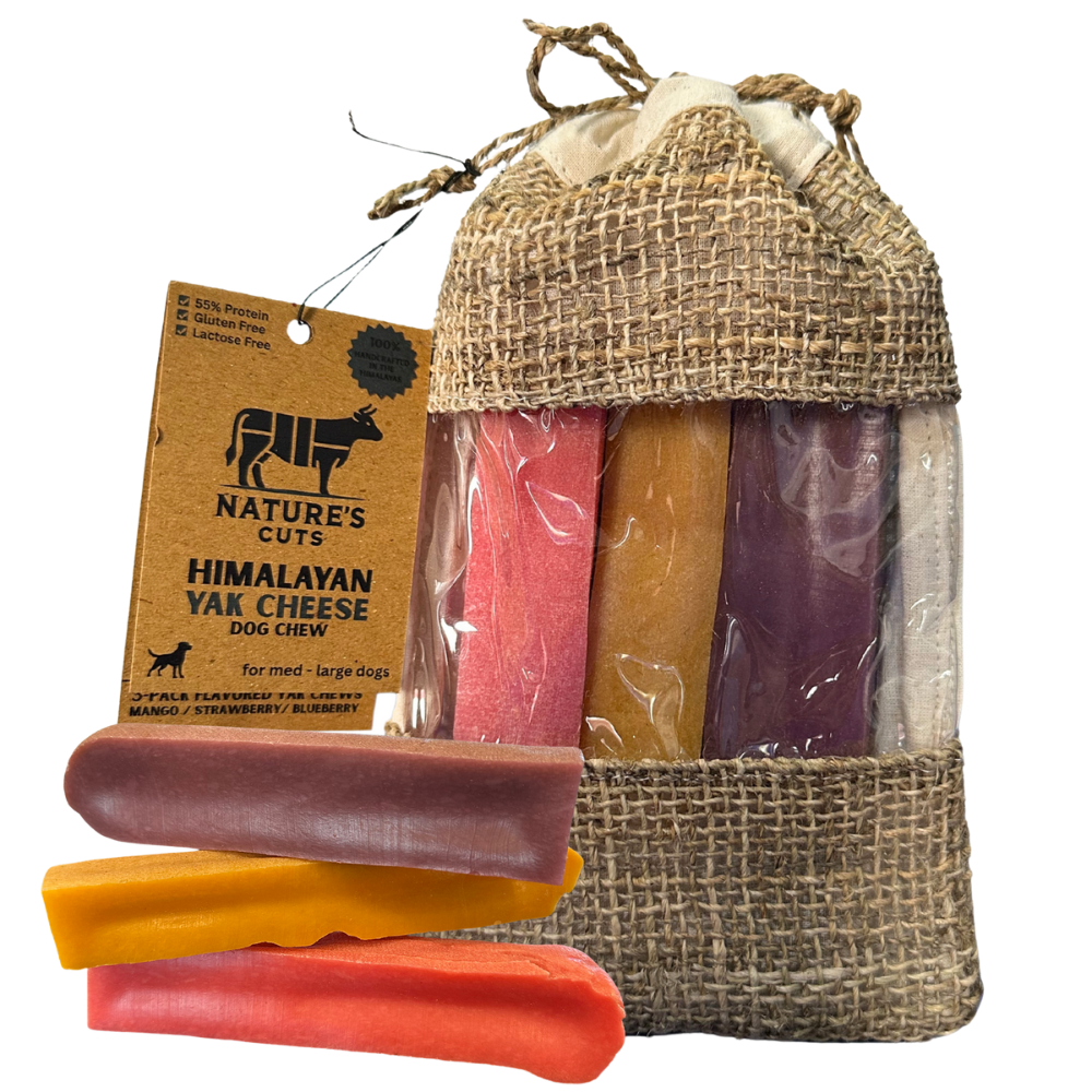 Flavored Large Yak Cheese Dog Chews 3-Pack in Hand Woven Bag-0