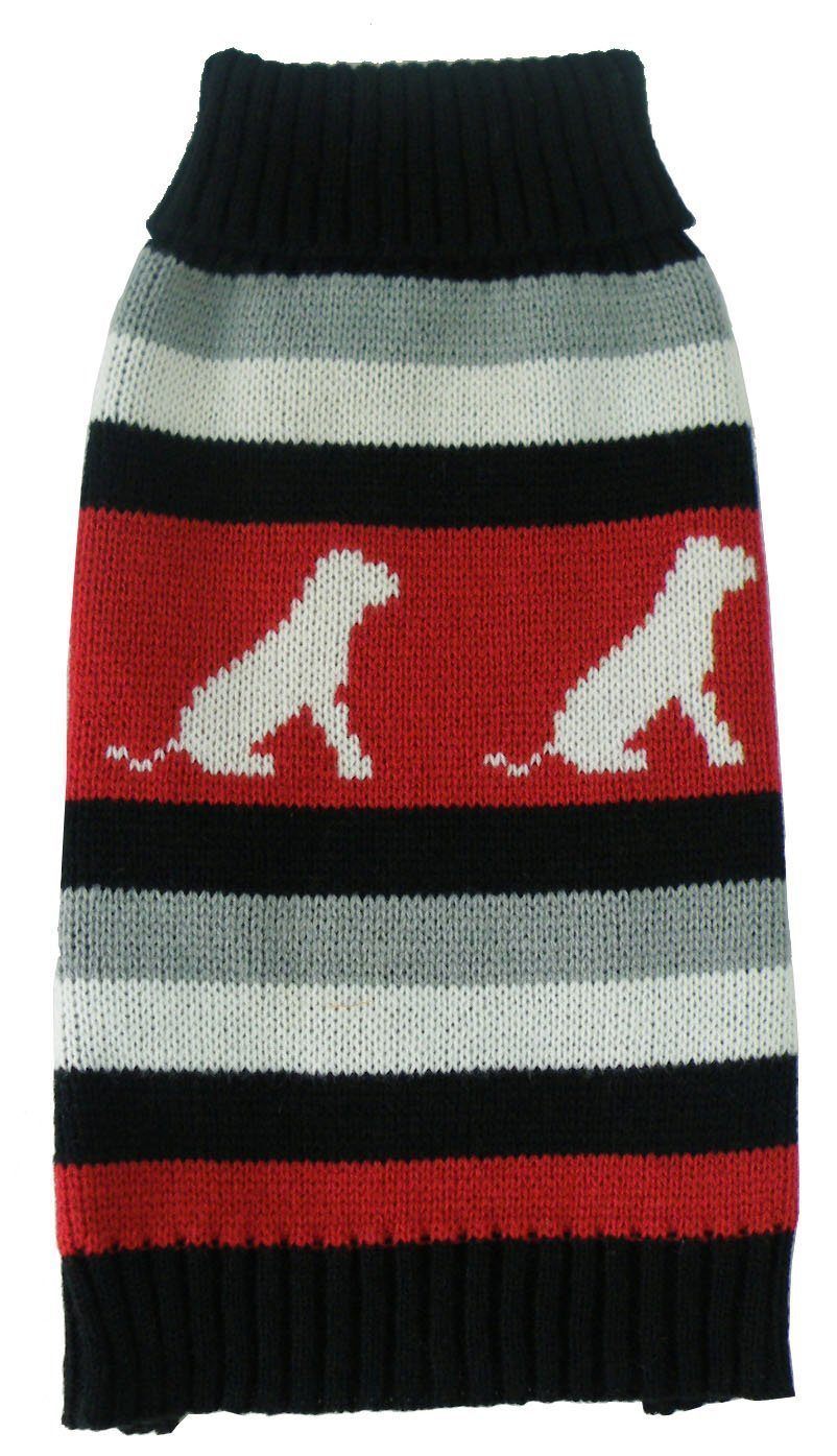 Dog Patterned Stripe Turtleneck Sweater
