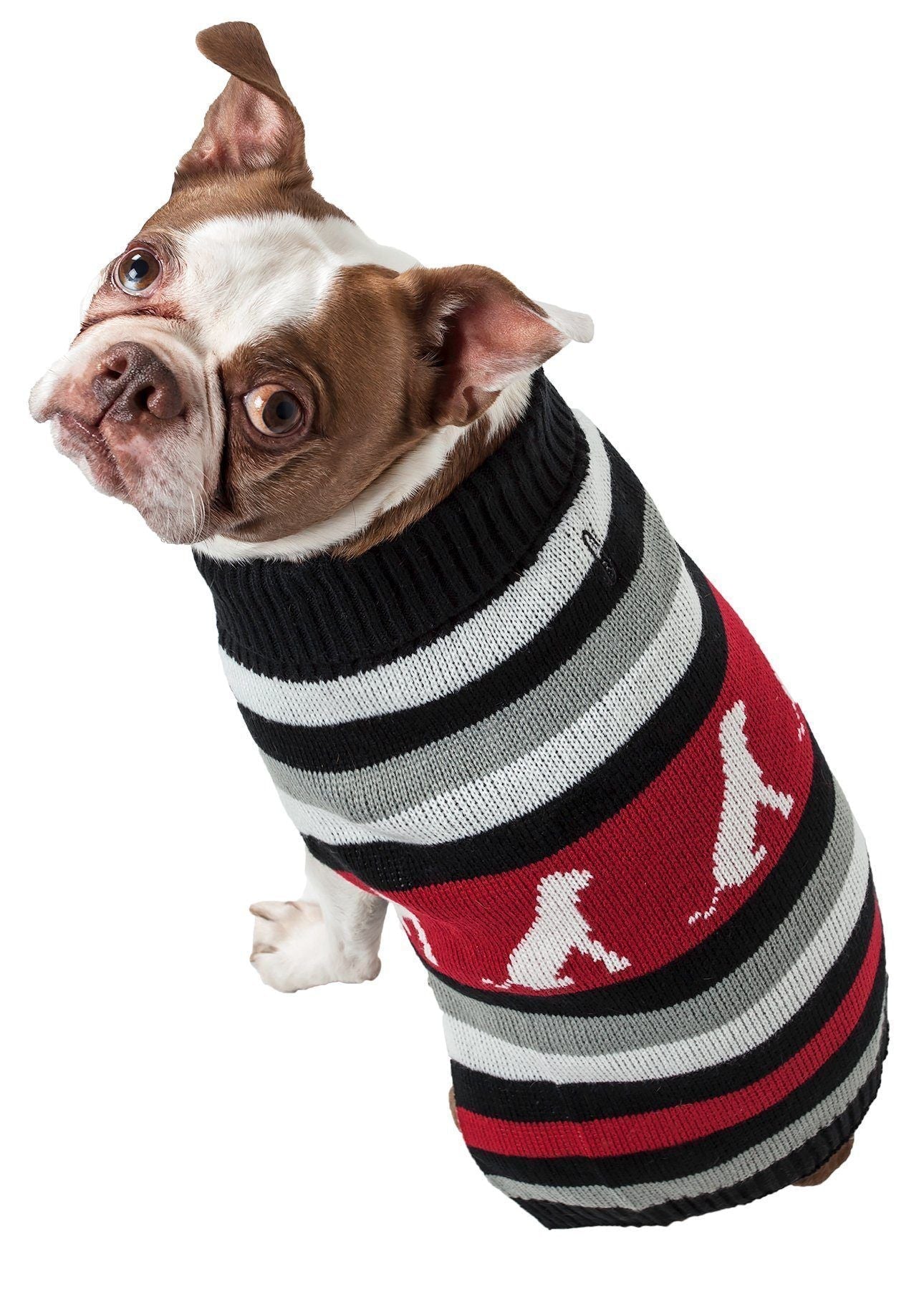 Dog Patterned Stripe Turtleneck Sweater
