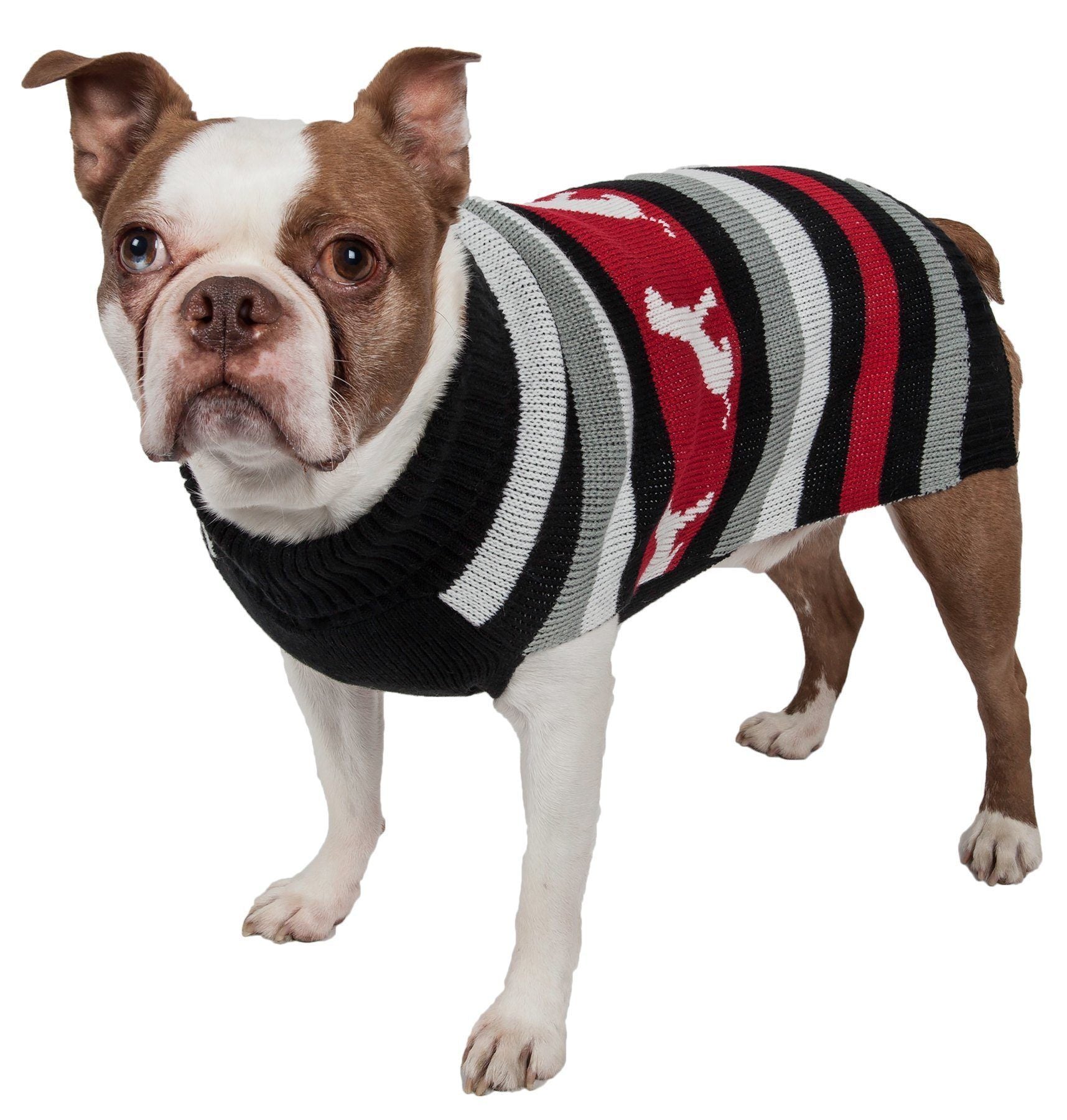 Dog Patterned Stripe Turtleneck Sweater