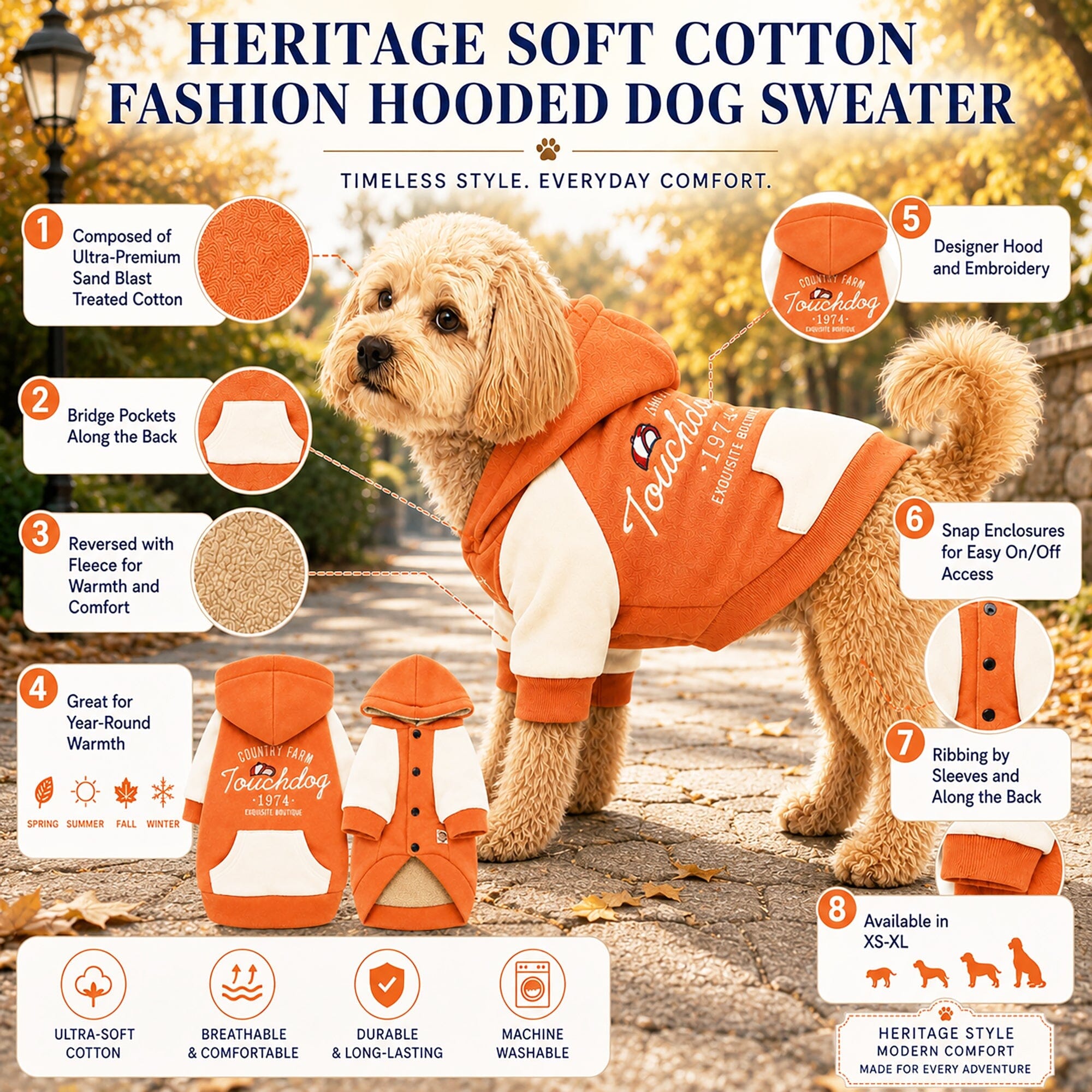 Heritage Soft-Cotton Fleece Dog Hoodie