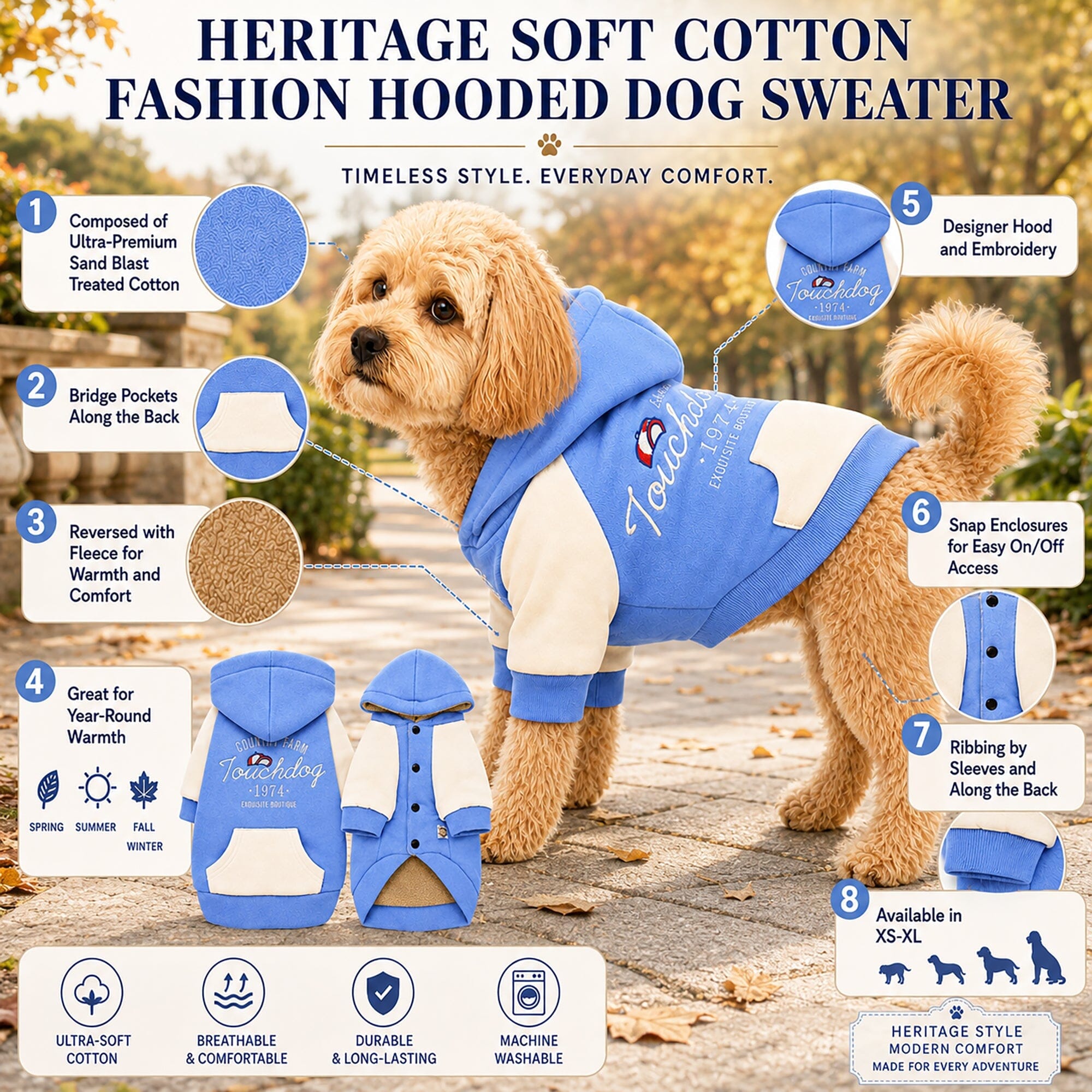 Heritage Soft-Cotton Fleece Dog Hoodie